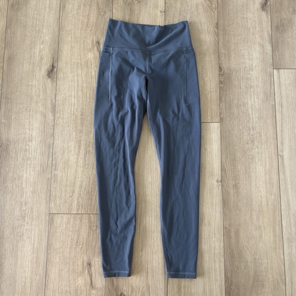 Athleta Transcend Tight Gray Blue Pull On Pockets Athletic Workout Small